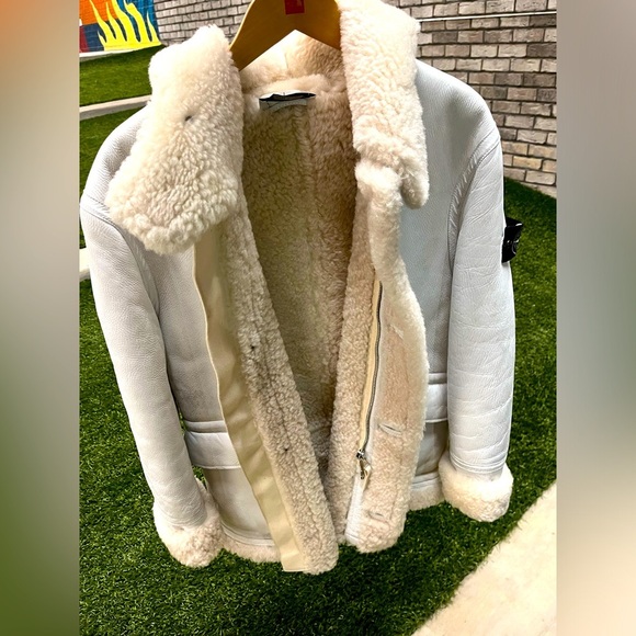 Stone Island Supreme Parka Hand Painted Shearling Jacket Mens Sz Medium - Picture 4 of 16